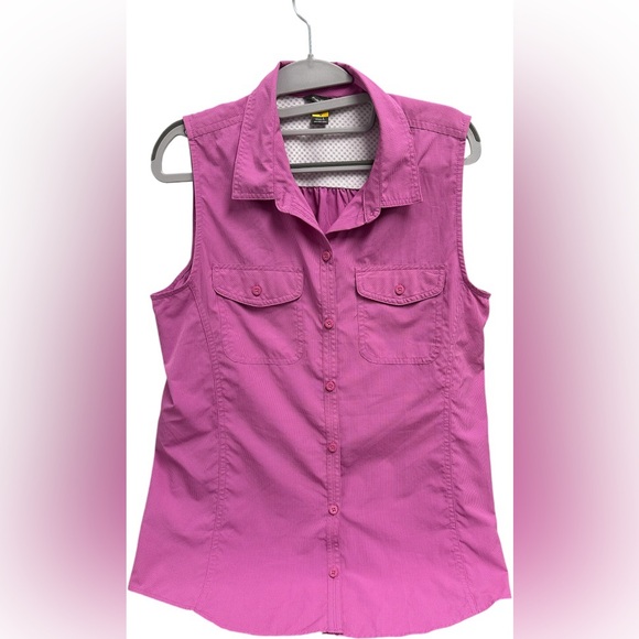 Eddie Bauer Tops - Eddie Bauer Mountain Ripstop Pink Box Pattern Sleeveless Shirt